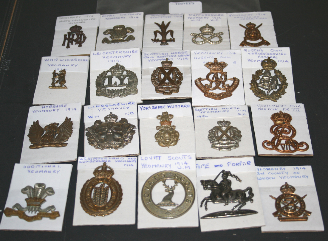 A collection of forty yeomanry badges, including 3rd County of London ...