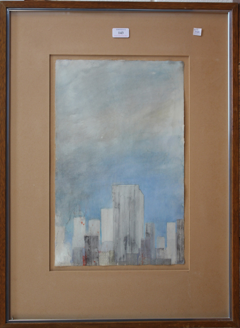 Gottfried Salzmann - View of the New York Skyline, watercolour, gouache ...