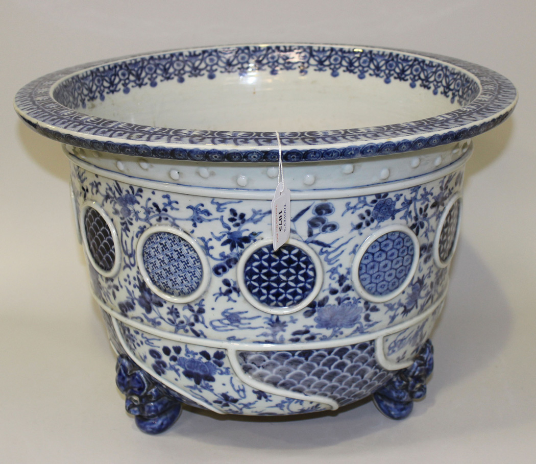 A Japanese Arita blue and white porcelain jardinière, Meiji period, the