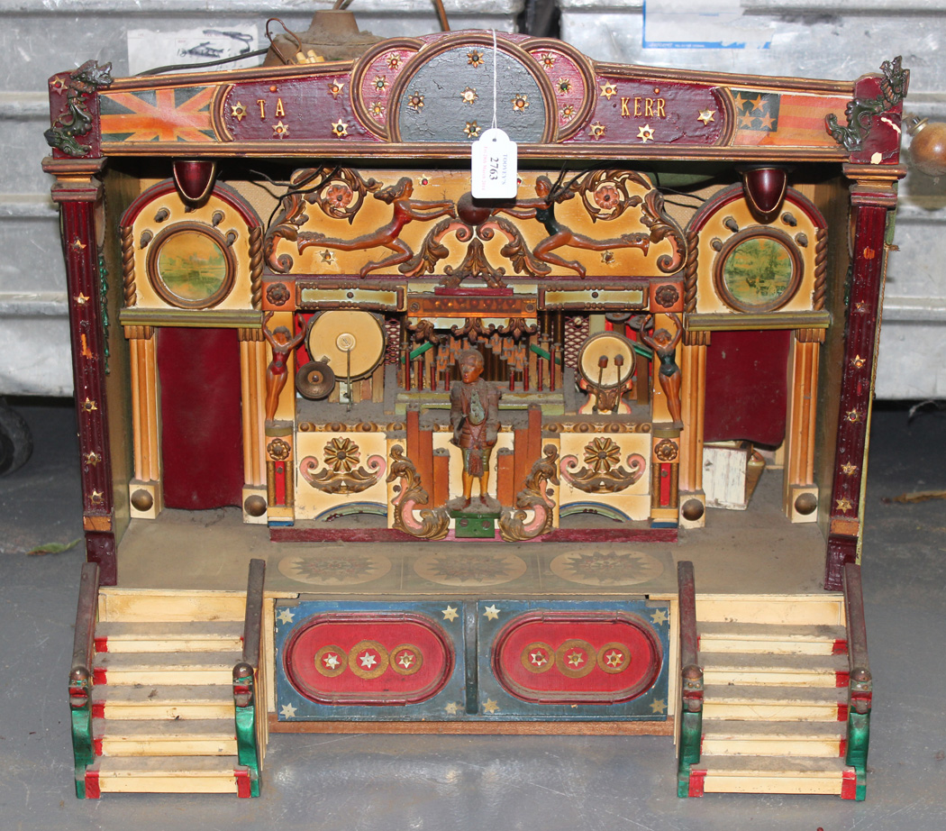 A 20th Century model of a fairground organ with painted and gilded ...