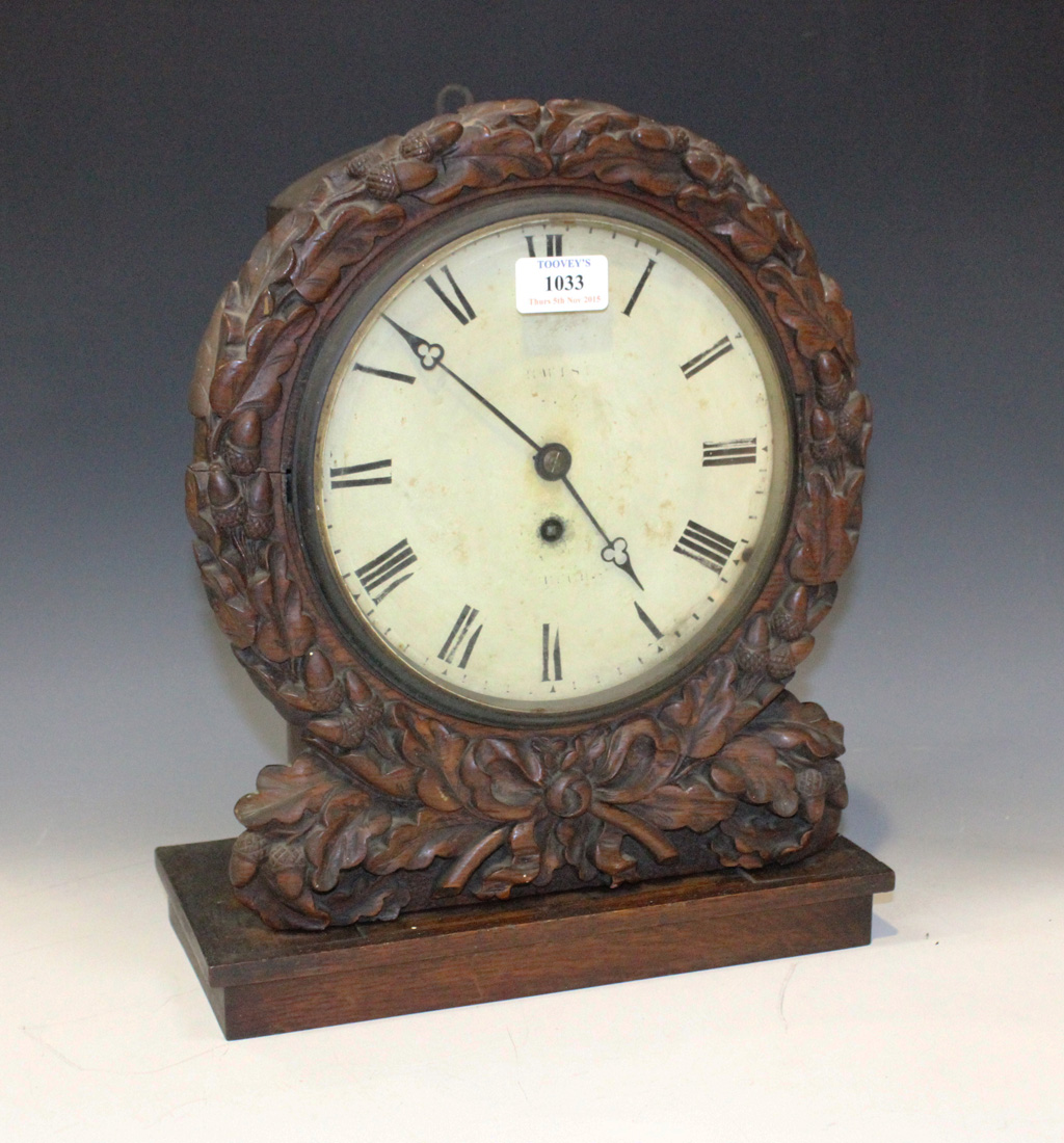 A Victorian oak cased wall timepiece with eight day fusee movement, the ...