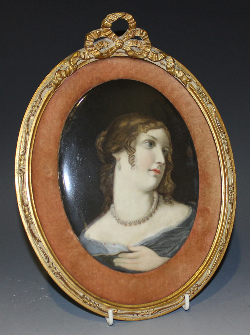 A Continental Porcelain Oval Plaque Late 19th Early 20th Century Painted With A Head And Shoulders