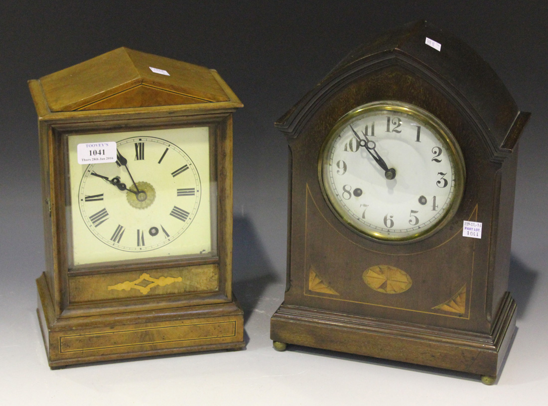A Late 19th Century German Walnut Mantel Alarm Clock The Brass Backplate Stamped W And H Sc