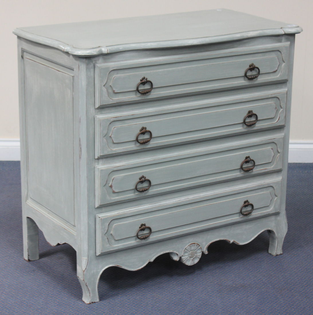 A 20th Century French painted serpentine fronted chest of four drawers ...
