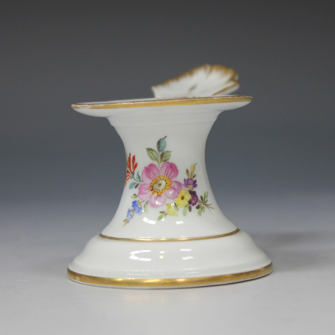 Old Porcelain Chamberstick, Hand Painted Candle Holder Candlestick