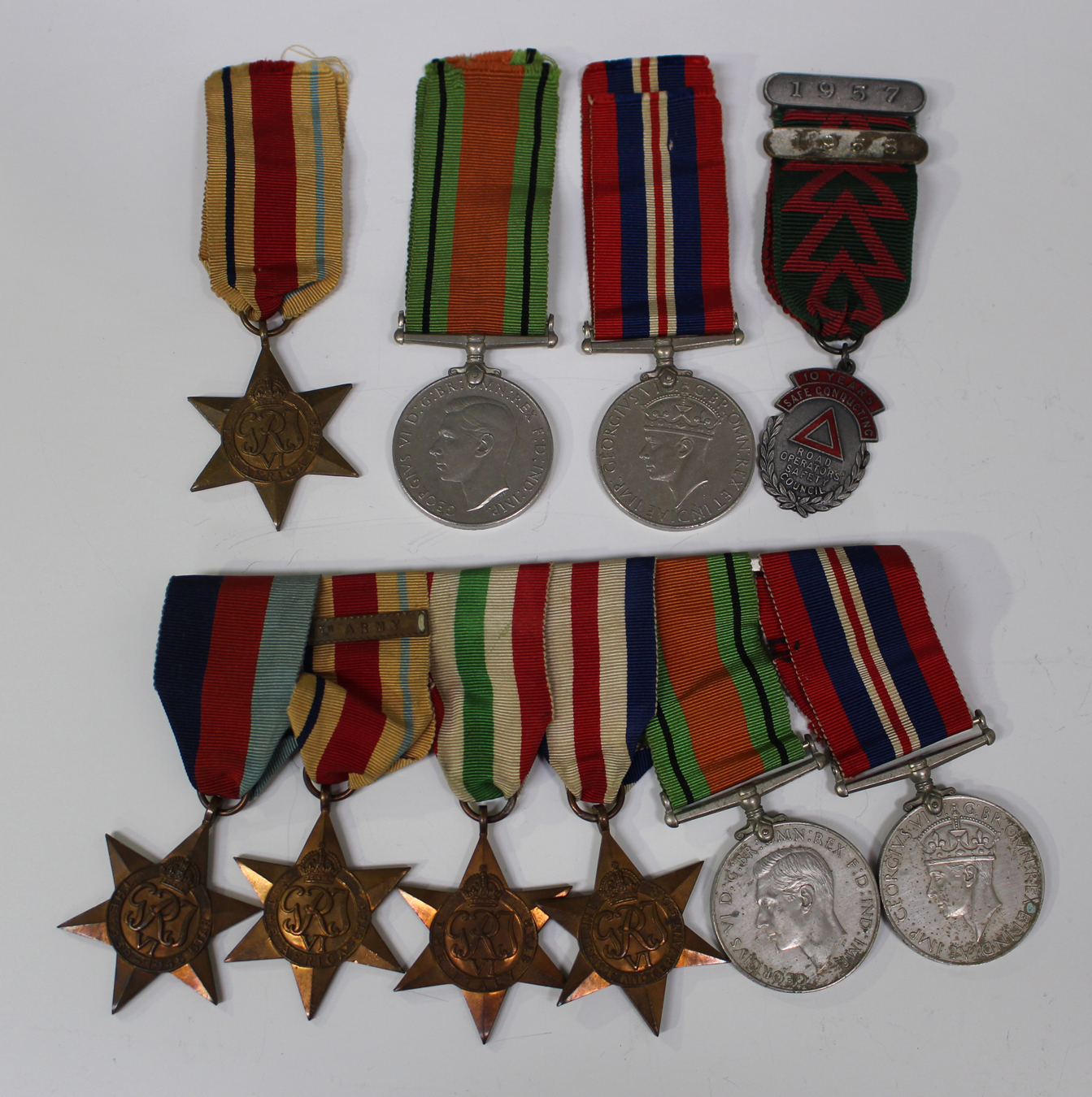 Six Second World War medals, comprising a 1939-45 Star, an Africa Star ...