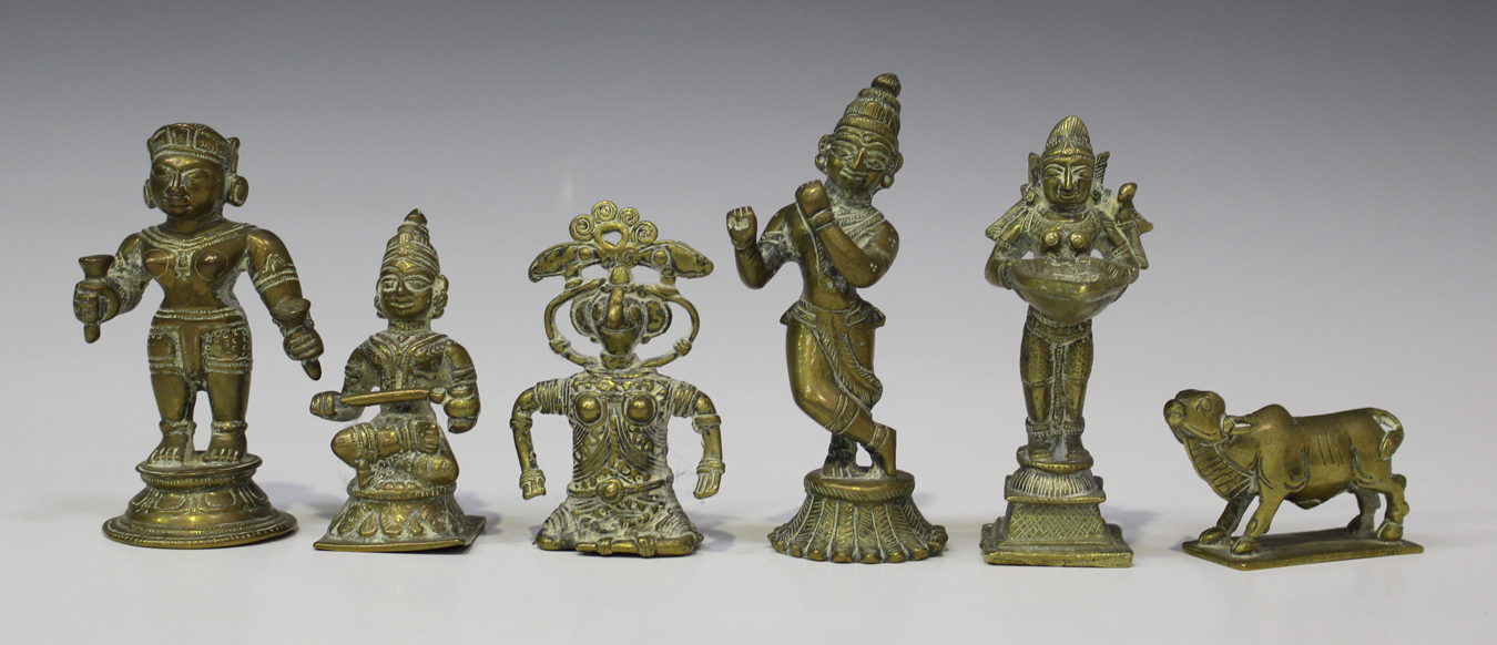 A group of six Indian brass figures, 19th/20th century, including ...