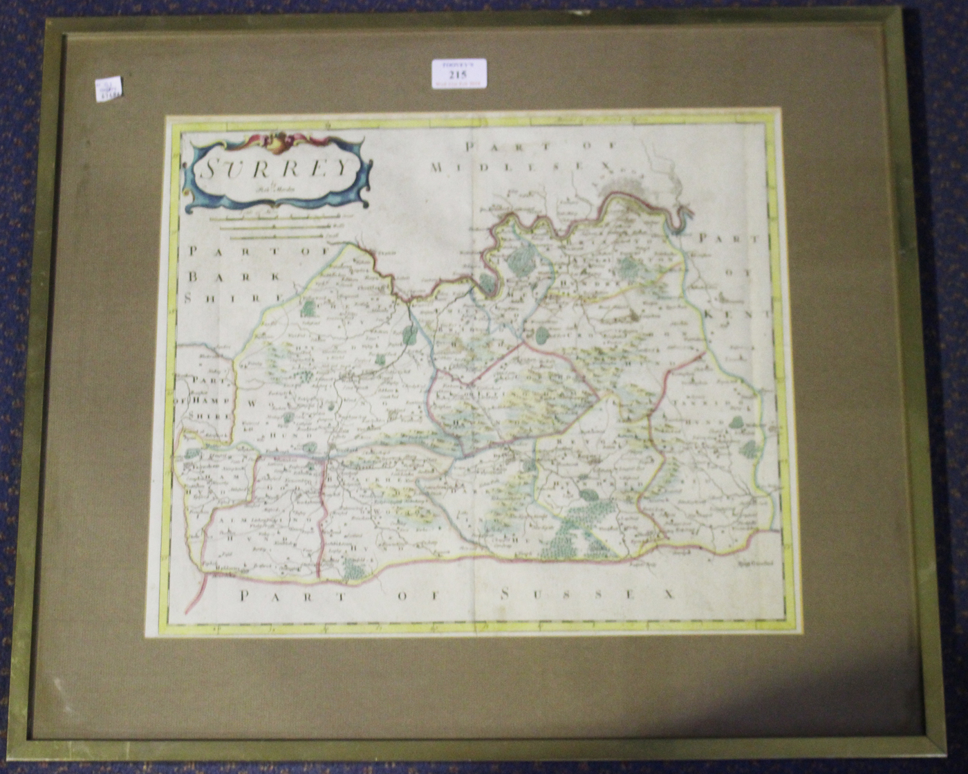 Robert Morden Surrey Map Of The County Engraving With Later   0215 