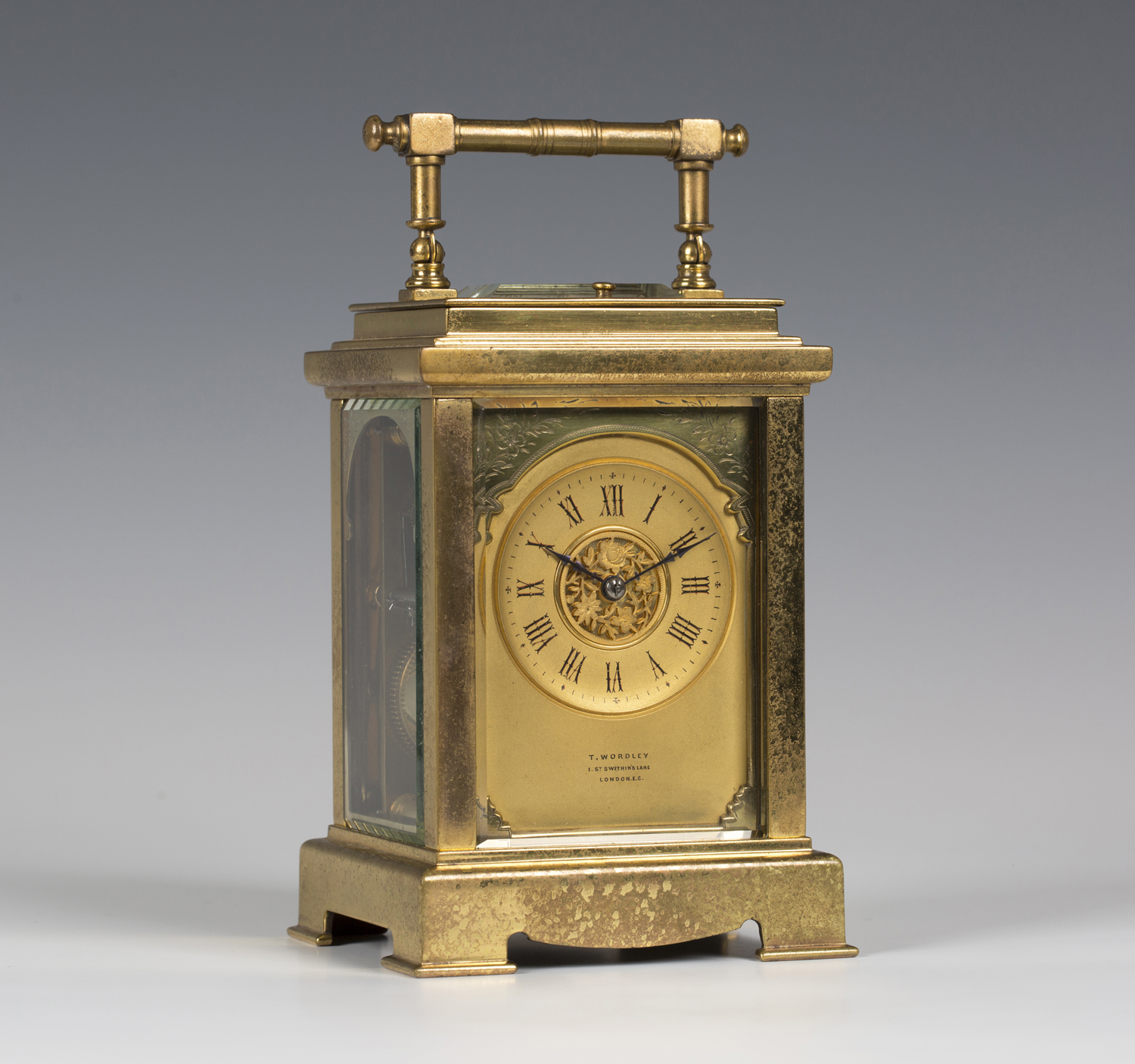 A late 19th century lacquered brass carriage clock with eight day ...