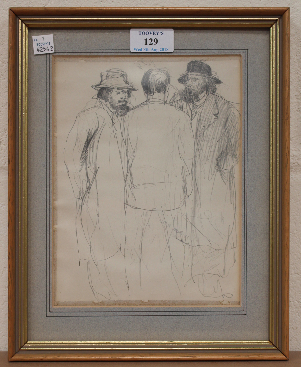 Harry Bush Three Gentlemen Conversing Th Century Pencil Studio