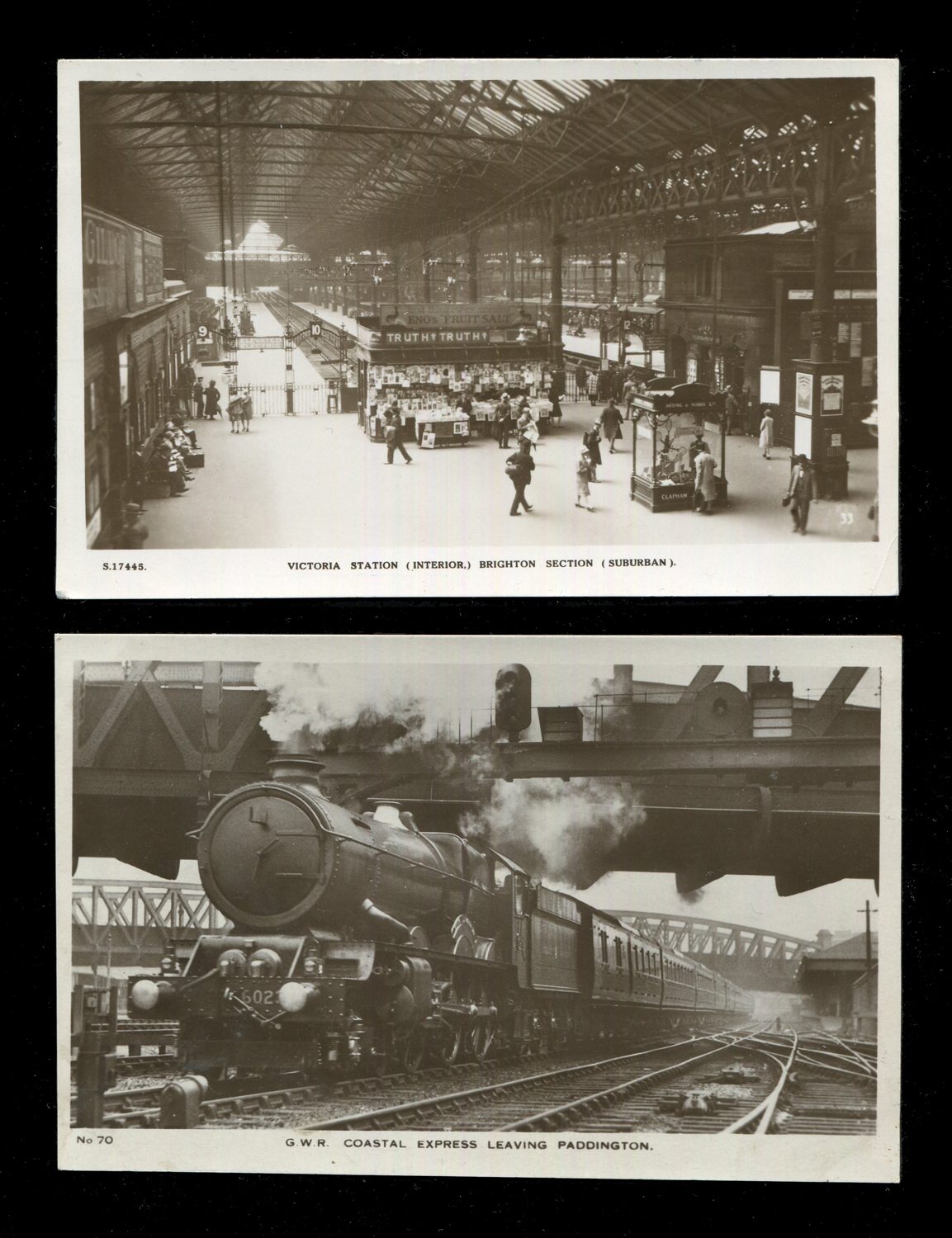 A collection of 25 postcards of railway stations, including ...