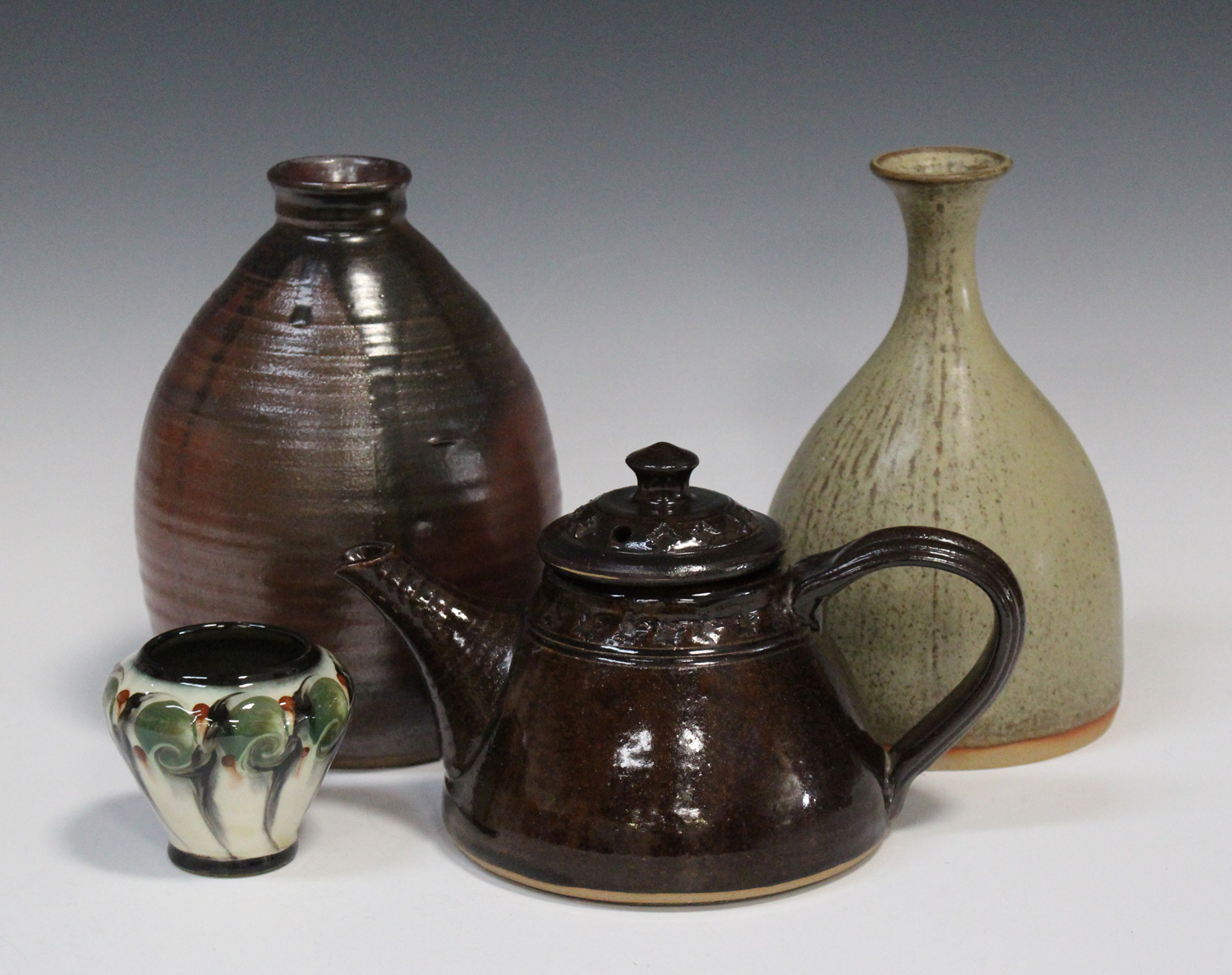 A brown glazed studio pottery teapot and cover, probably by Nigel ...