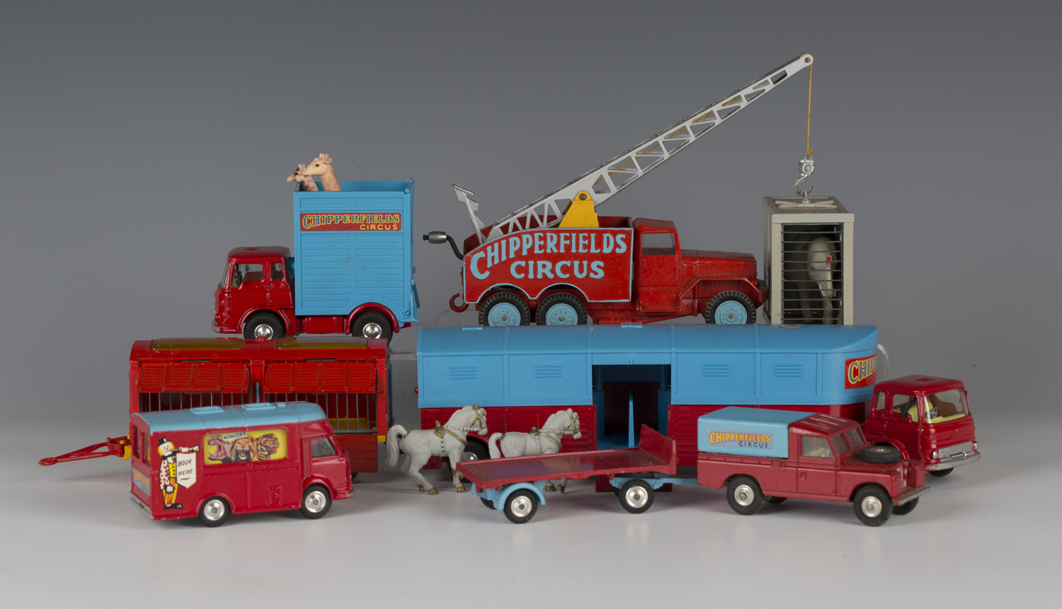 A small collection of Corgi Toys Chipperfield s Circus vehicles comprising a No. 1130 circus h