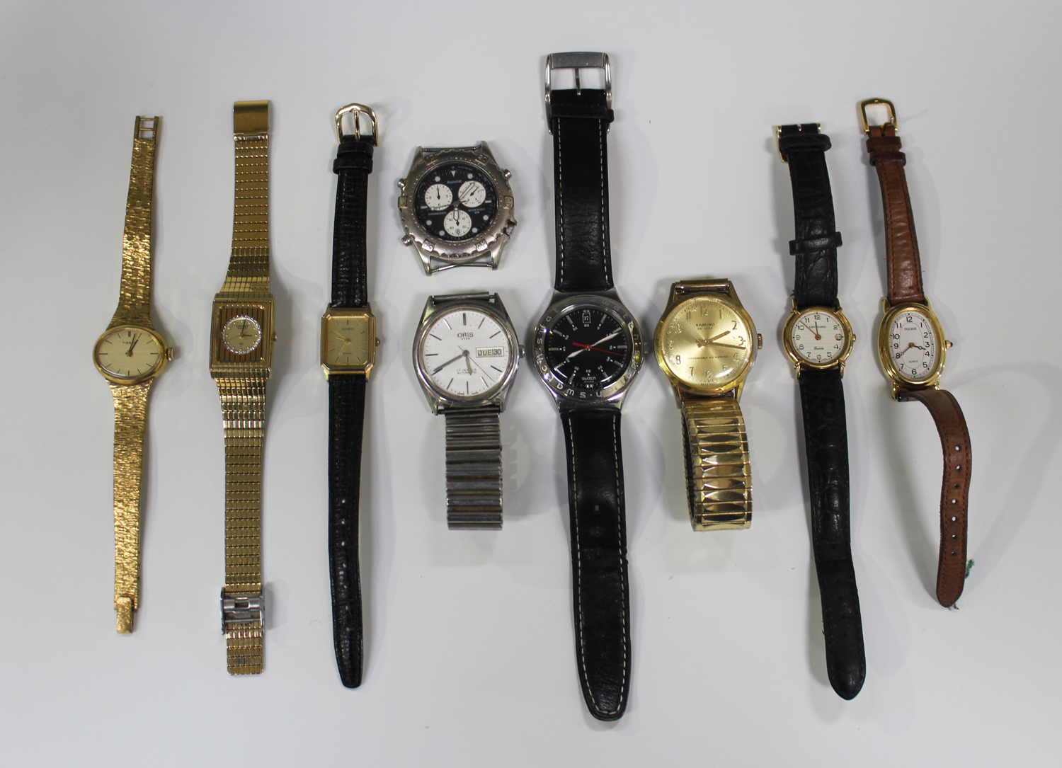 A Swatch Irony steel cased gentleman's wristwatch, the signed black ...