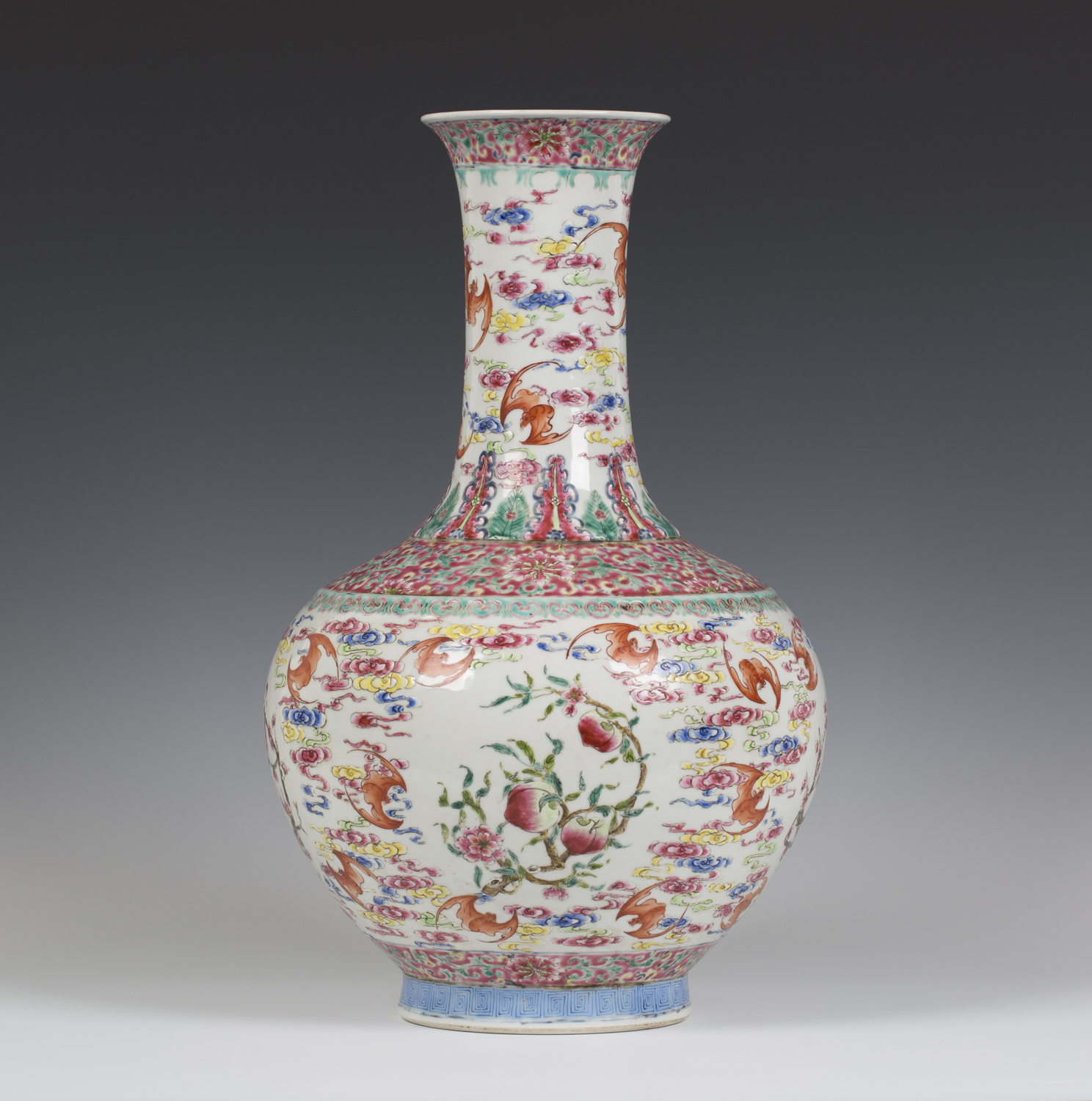 A Chinese famille rose enamelled porcelain bottle vase, mark of Guangxu ...