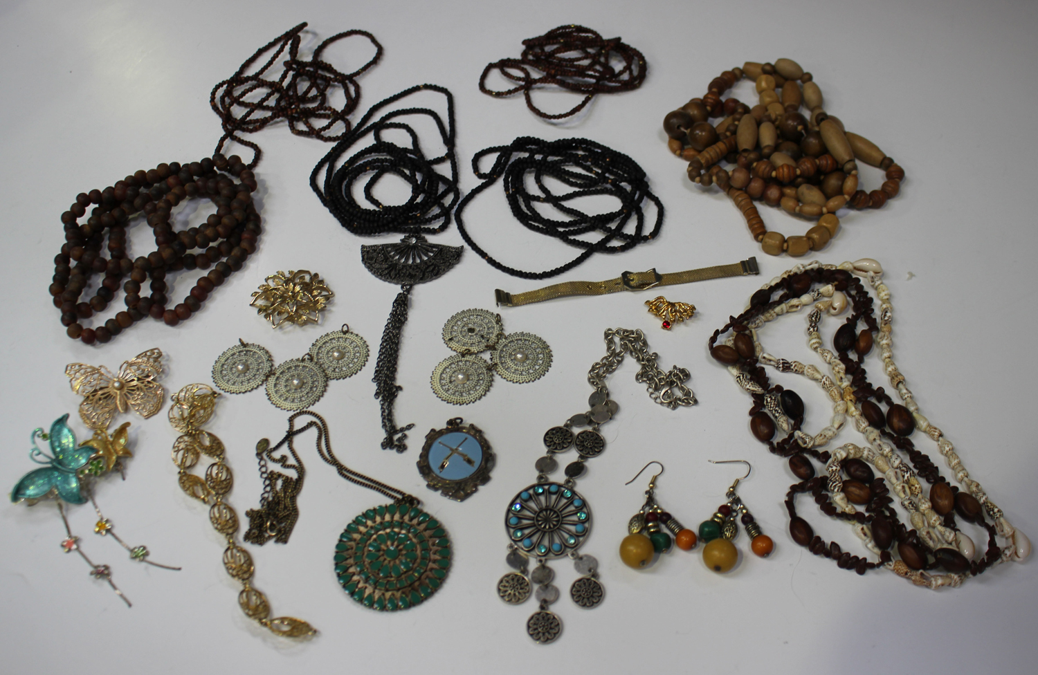 A large collection of costume jewellery, including necklaces and bangles.