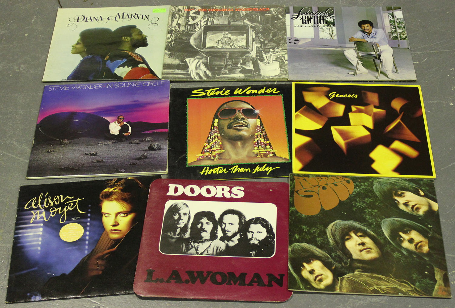 A collection of LP records, including albums by Stevie Wonder and The ...