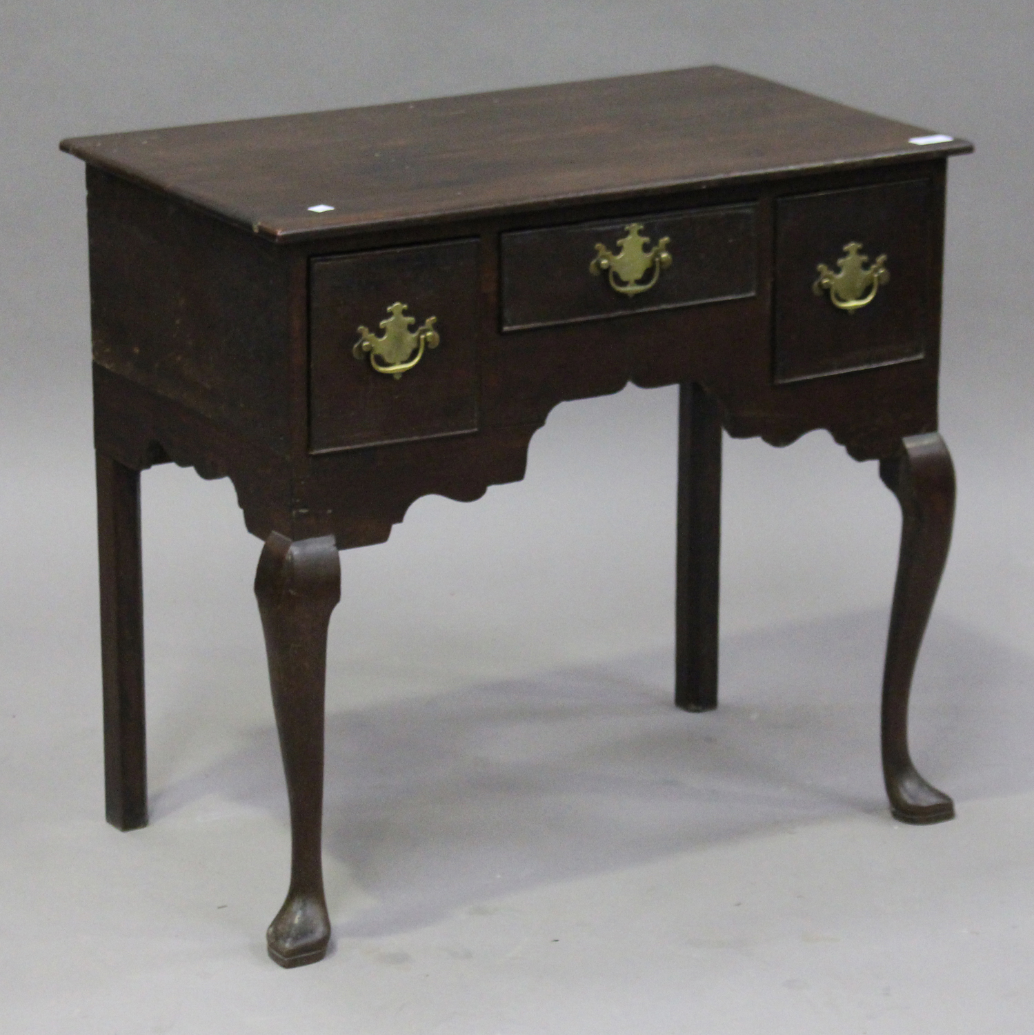 A Queen Anne And Later Oak Lowboy Fitted With Three Frieze Drawers On   2027 