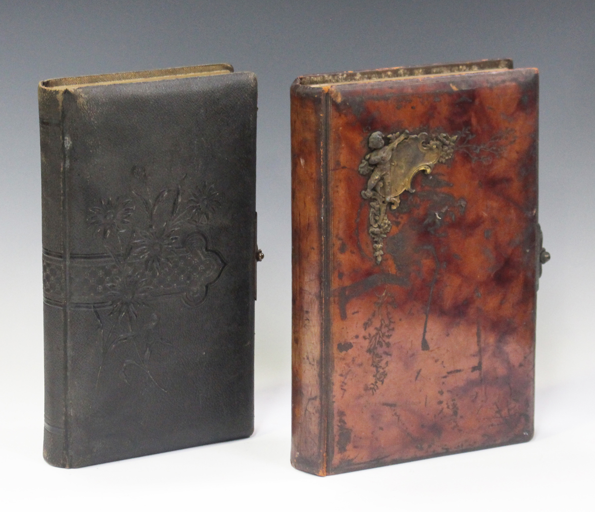 A Victorian brown leather and gilt brass mounted cartes-de-visite album ...