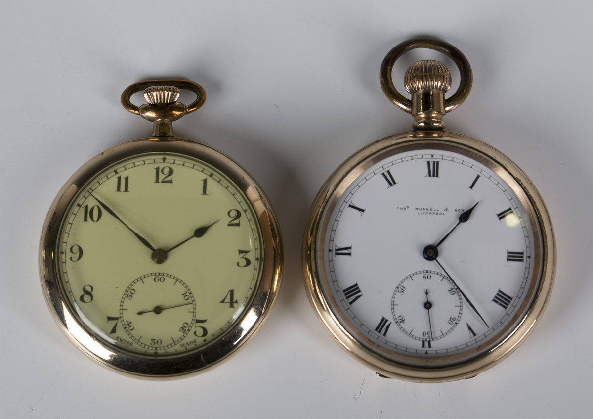 A gilt metal cased keyless wind open-faced gentleman's pocket watch ...