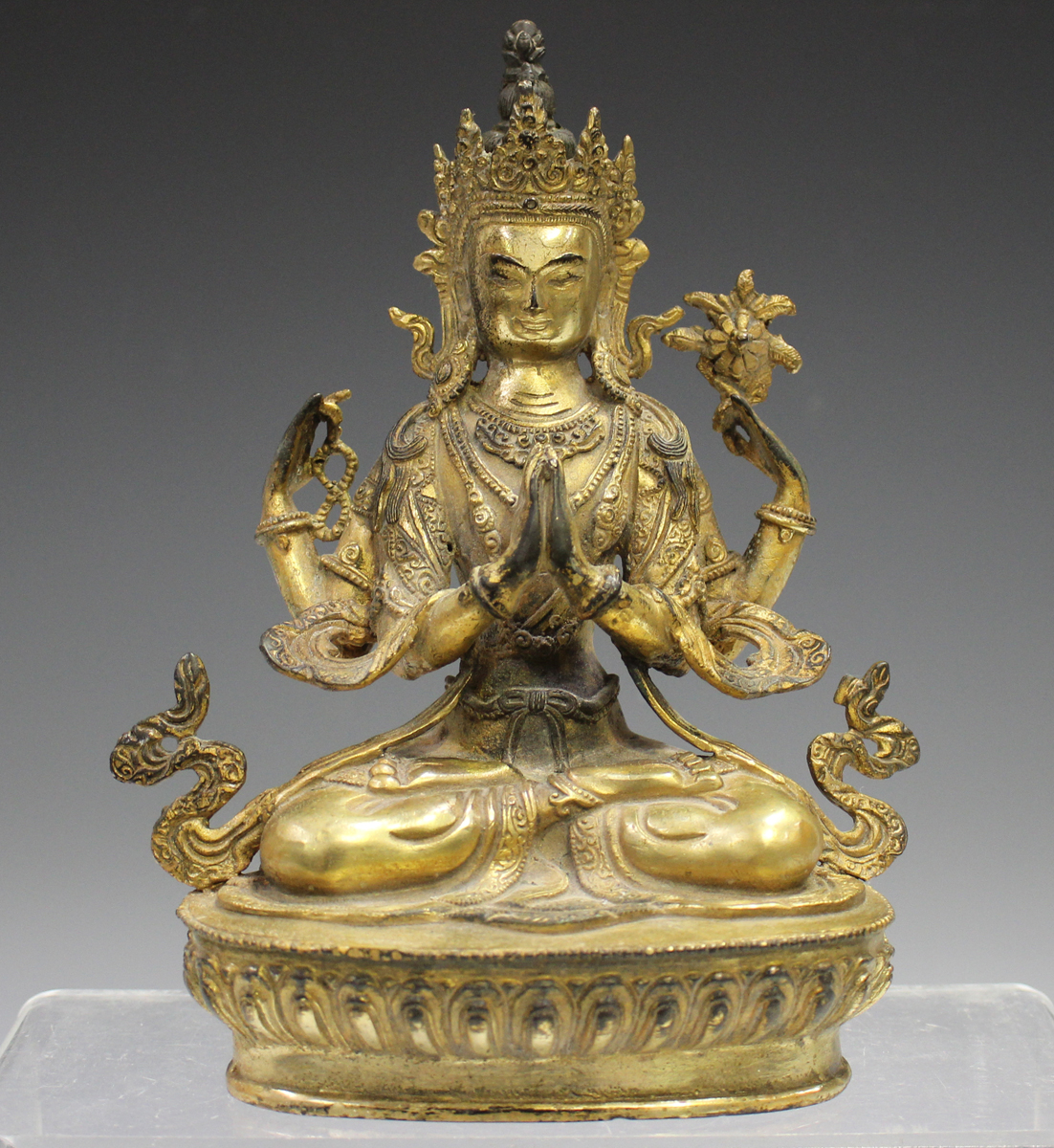 A Sino-Tibetan gilt bronze figure of Avalokiteshvara, probably 20th ...