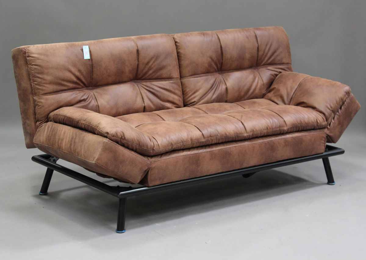 brown leatherette sofa bed with removable armrests