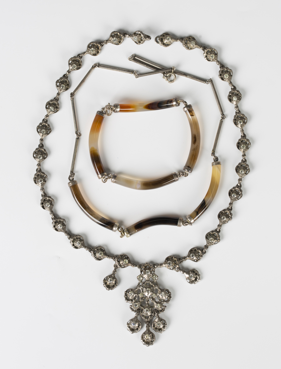 A silver and colourless paste pendant necklace in an 18th century ...
