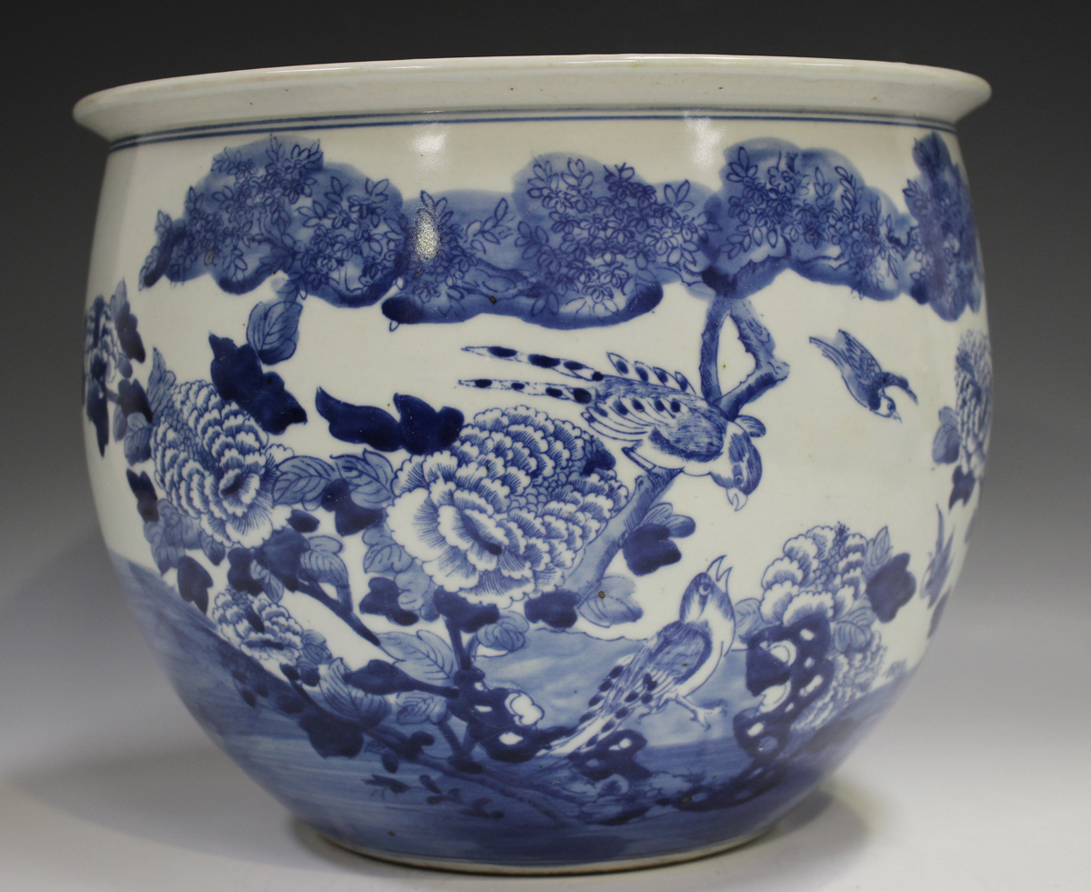 A Chinese blue and white porcelain jardinière, 19th century style but