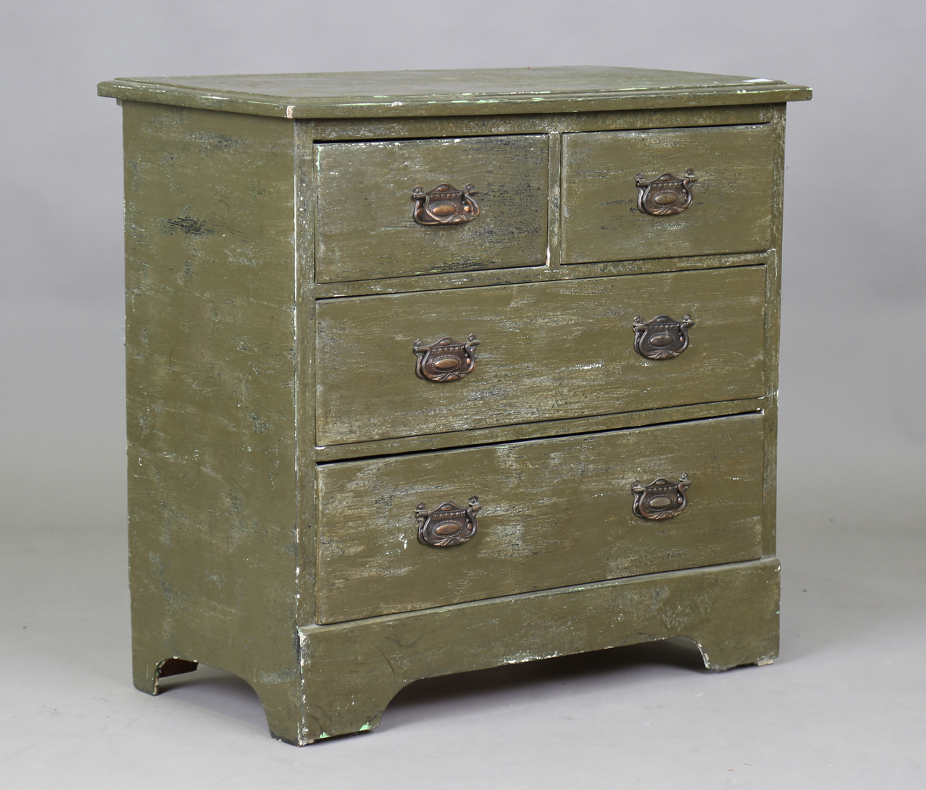 A 19th century green painted pine chest of drawers, height 79cm, width ...