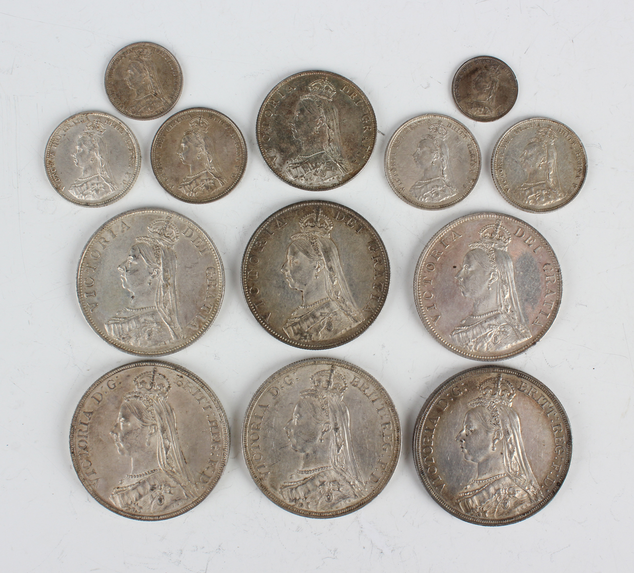 A collection of Victoria Jubilee Head silver coinage, all 1887 ...