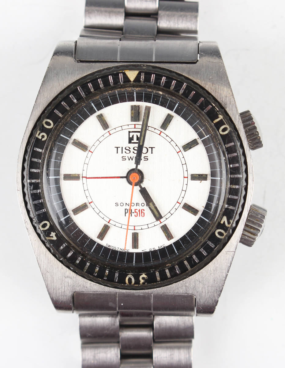 A Tissot Sonorous PR 516 alarm stainless steel cased gentleman s