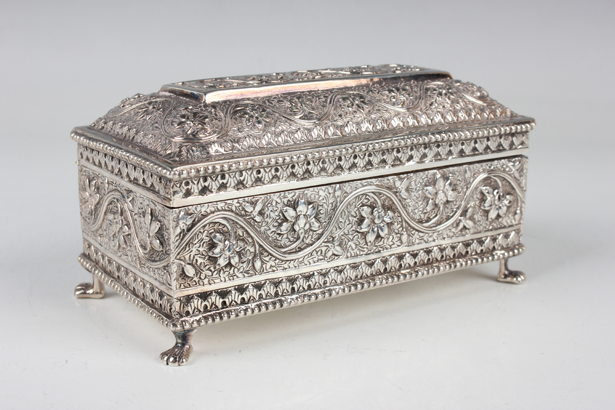 A late 19th century silver rectangular box, probably Anglo-Indian, the ...