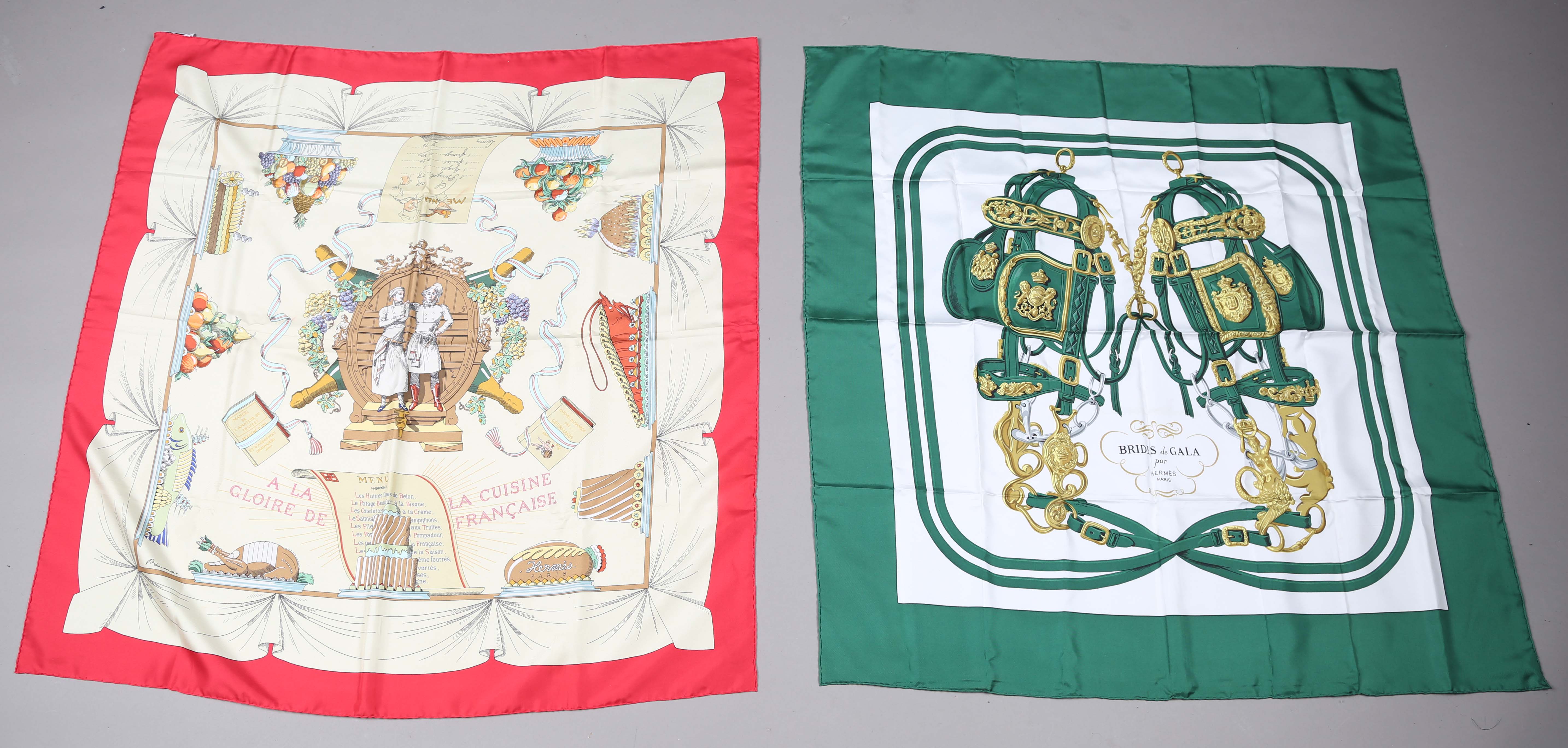 An Hermès silk Carré scarf, 'A La Gloire de La Cuisine Française